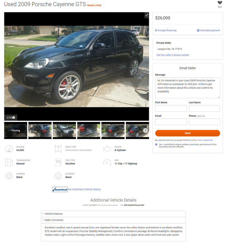 Illustration for article titled One of You Maniacs Needs to Buy This Porsche Cayenne GTS With a Manual Transmission